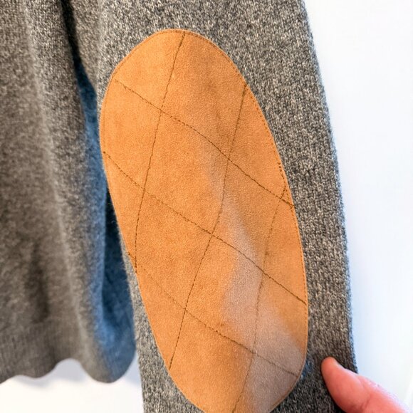 Vineyard Vines Shep & Ian Wool Quarter Zip Sweater L Charcoal Suede Elbow - Picture 5 of 7